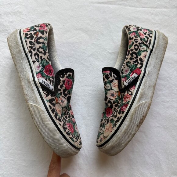 Vans Kids Leopard Floral Slip-On Shoes Size 13 Canvas Upper - Picture 3 of 8